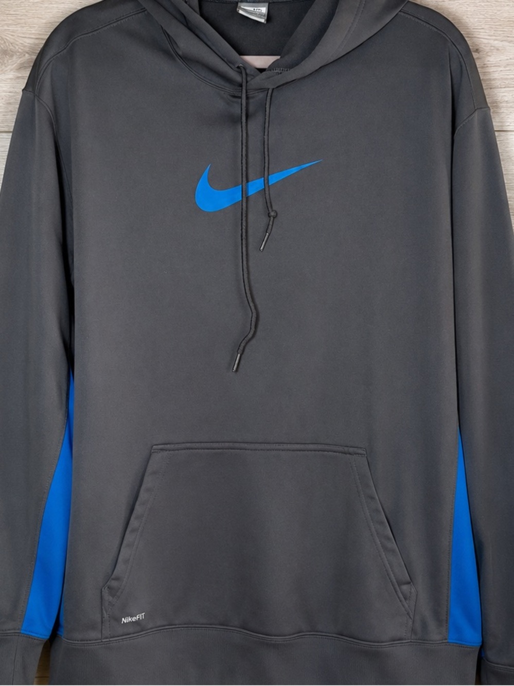 Nike Men’s Charcoal Hoodie with Blue Swoosh Accents